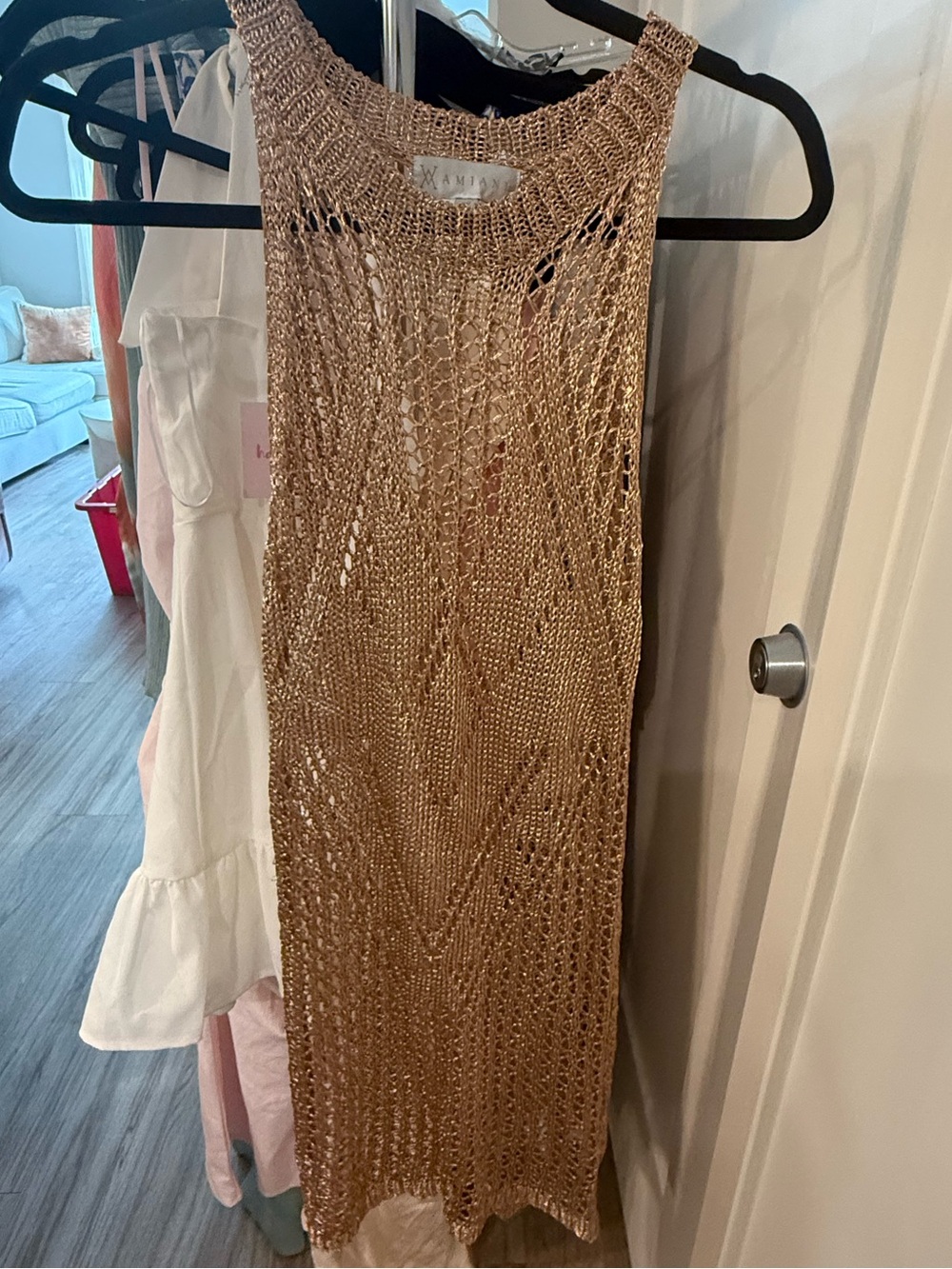 Metallic Rose Gold Crochet Beach Cover Up